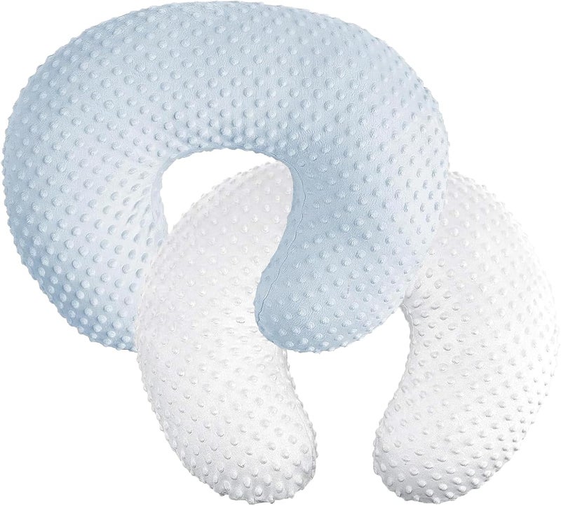 iEvolve Minky Nursing Pillow Cover Breast Feeding Pillow Cover Slipcover U Shape for Baby Boy Girl,Cover Only(Babyblue&White, Pack of 2) - Image 1